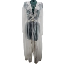 Vintage Nancy King White Bridal Sheer Nylon Lace Peignoir Robe Dress Size L 3140
