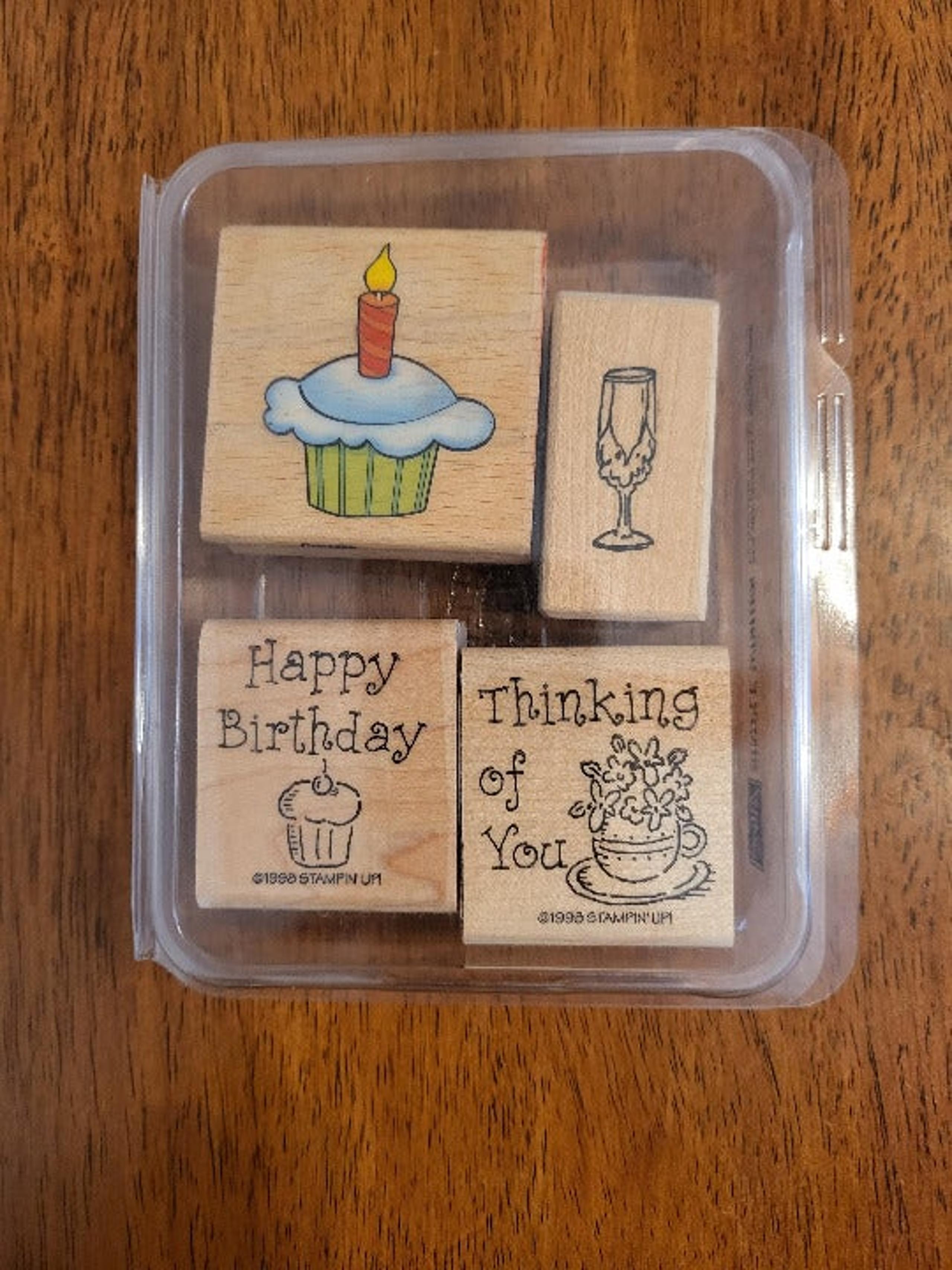 Rubber Stamp Stampin Up Simple Wishes Vintage 1998 Birthday Cupcake Lot of 4 T3
