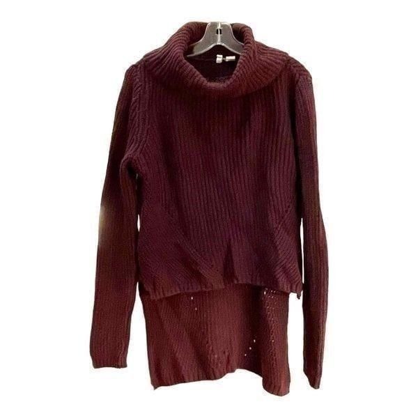 MOTH Women's Sweater Cowl Neck Long Sleeve High Low Knit Burgundy Red Medium