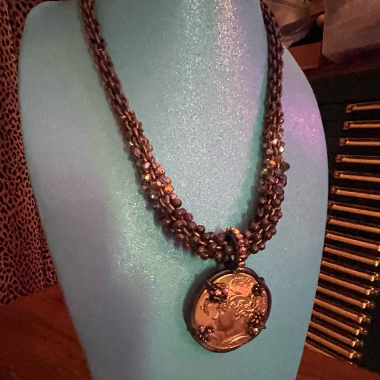 MIRIAM Haskell Statement Necklace | coin pendant beaded chain w/ toggle closure