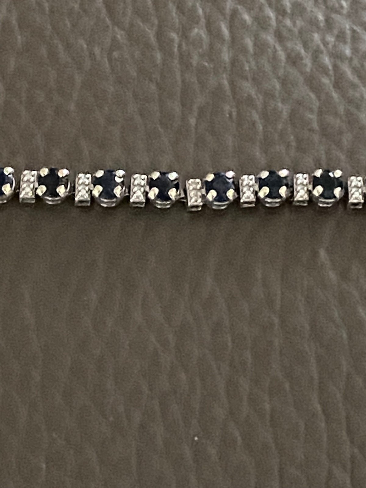 14k real white gold genuine blue sapphires / diamond accent tennis bracelet