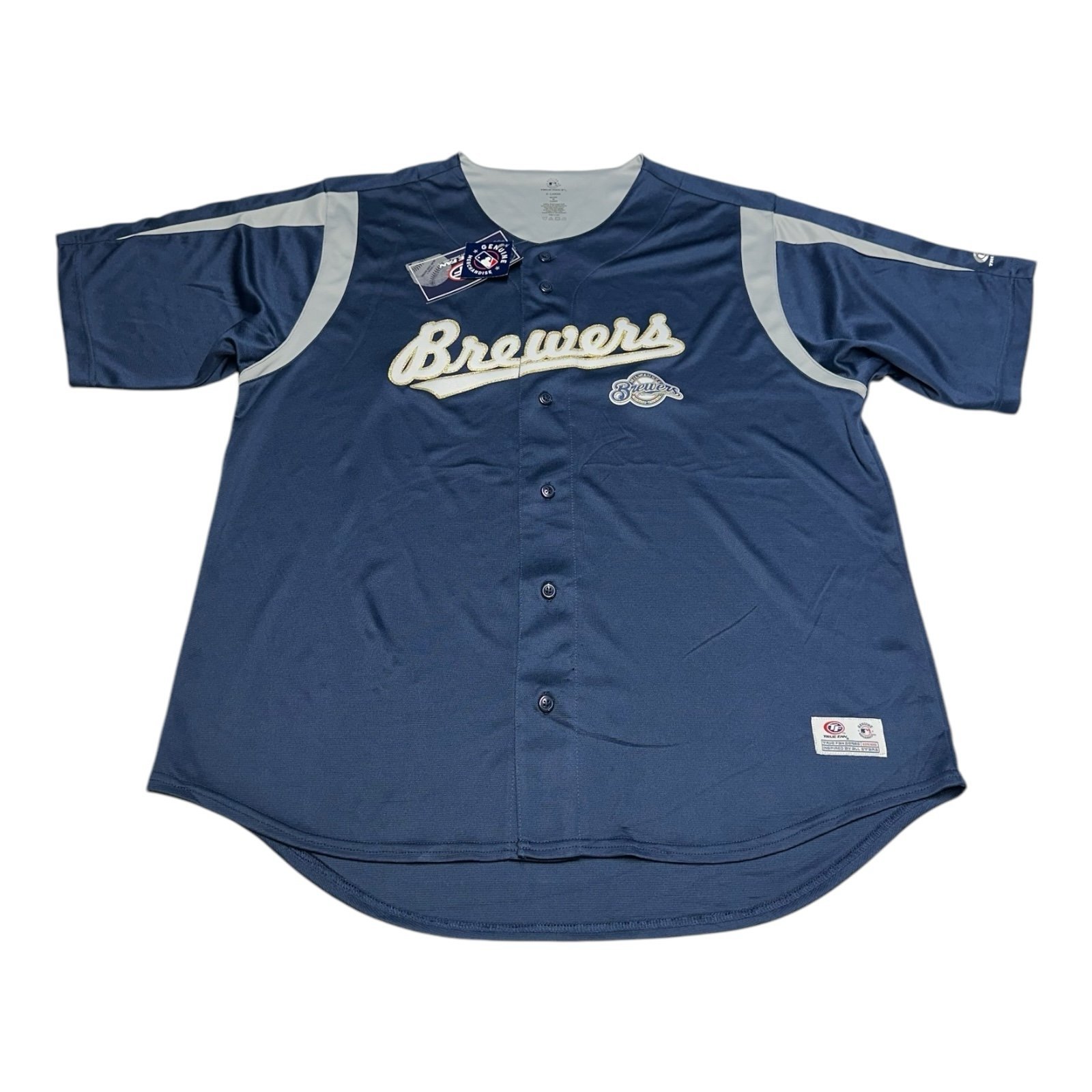 True Fan Milwaukee Brewers Jersey Men's Size XL Navy Blue Blank MLB Baseball