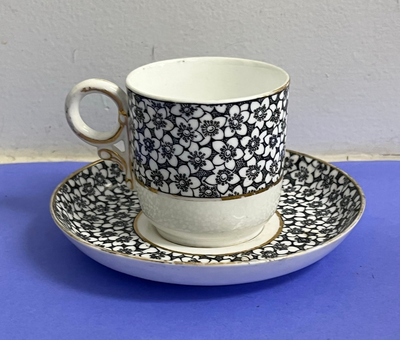 Antique English Royal Worcester Demitasse Cup & Saucer Set