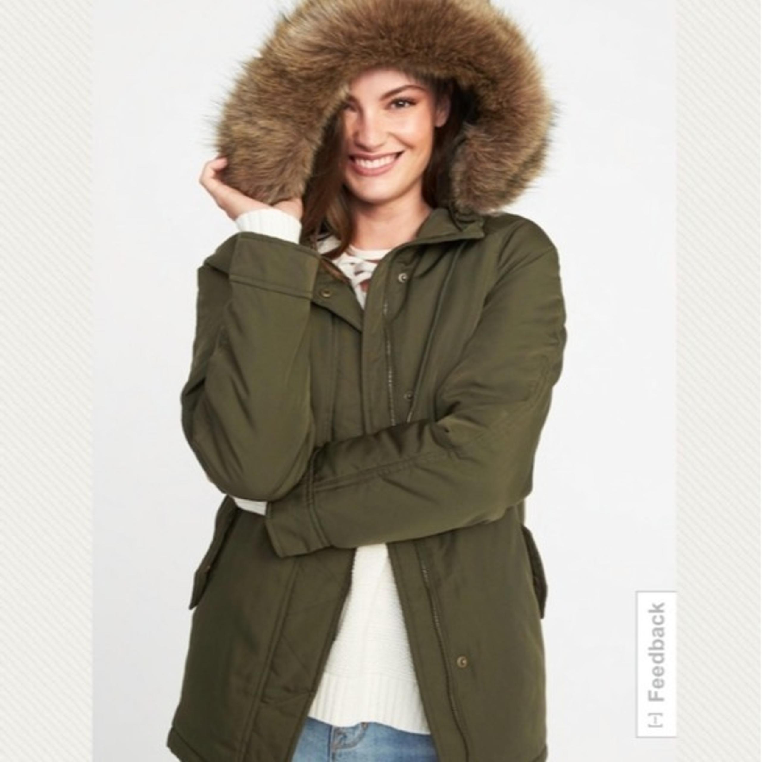 OLD NAVY women's fur trimmed hood olive green utility winter coat parka