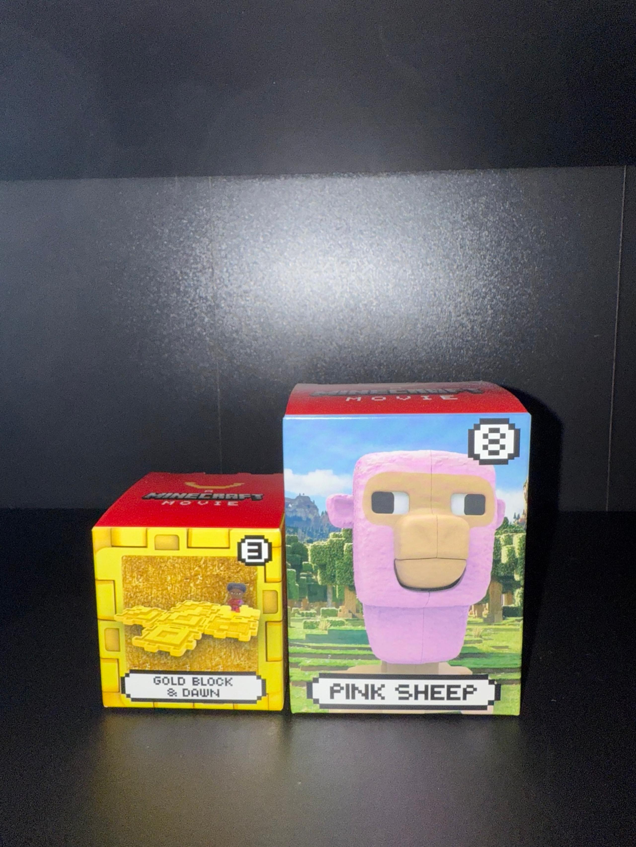 Minecraft Movie Happy Meal McDonald Pink Sheep and Gold Block