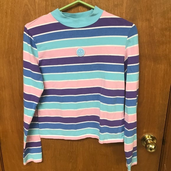 LAZY OAF Happy Face stripey long sleeve tee size 12