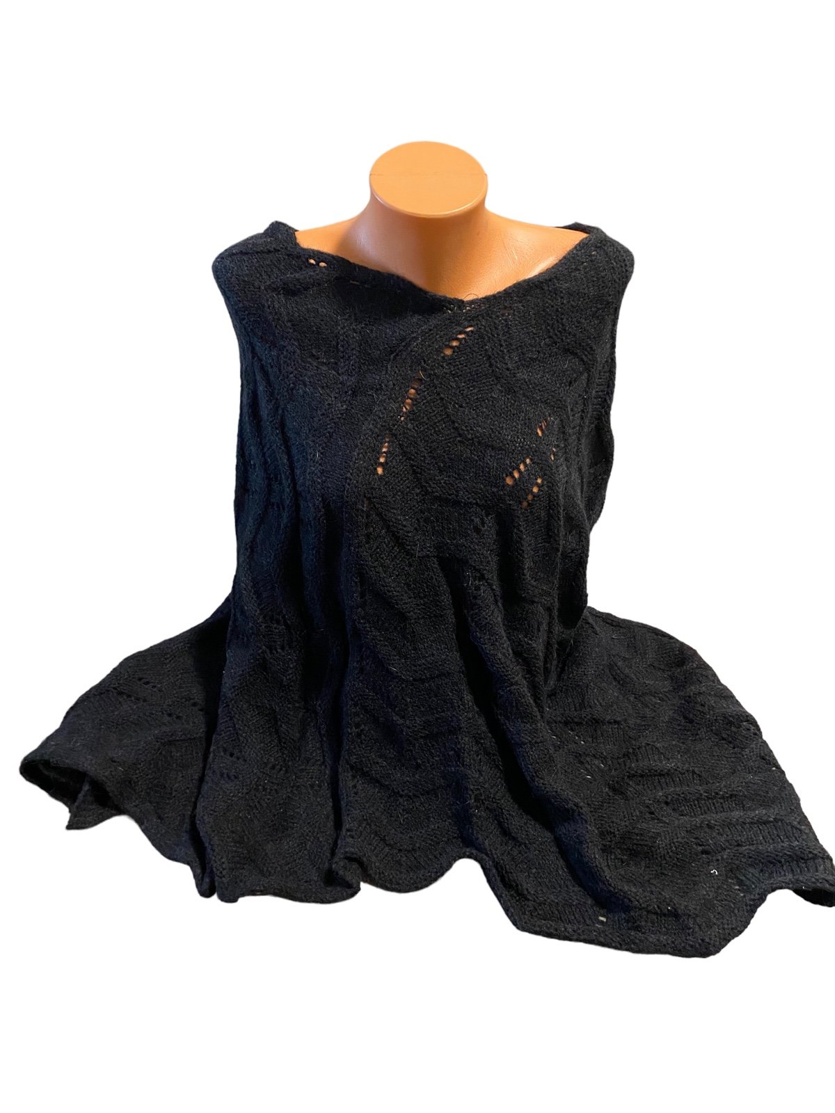 FRATELLITALLI Black Knit Alpaca Wool Acrylic Ruana Wrap/Italy/OS/Luxe+Lovely.