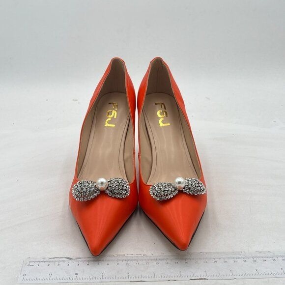 FSJ Women's Classic Stiletto High Heel Pumps Pointed Toe Rhinestone Pearl