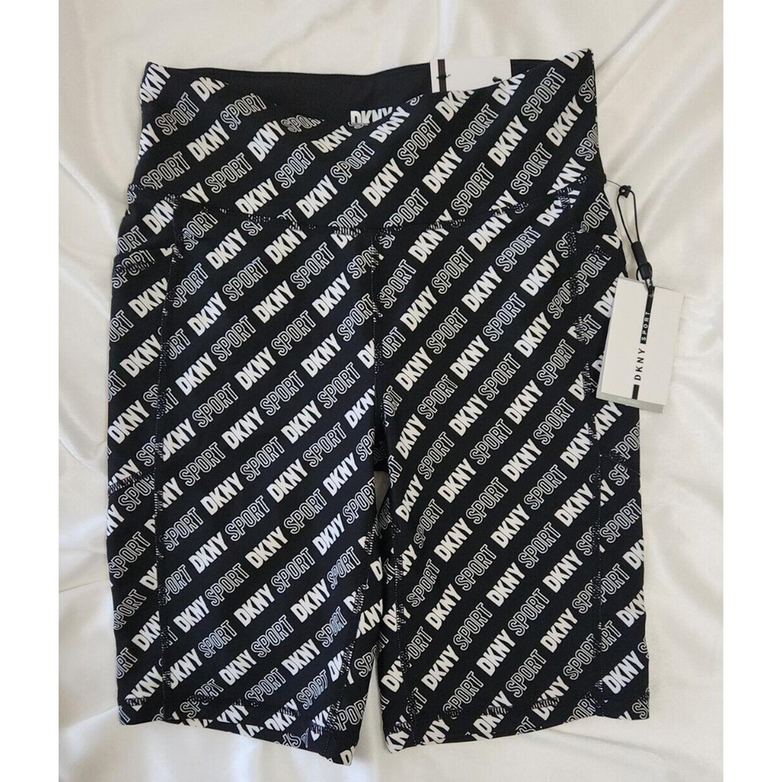 MSRP $50 Dkny Printed High-Waist 9" Bike Shorts Logo Black Size Small
