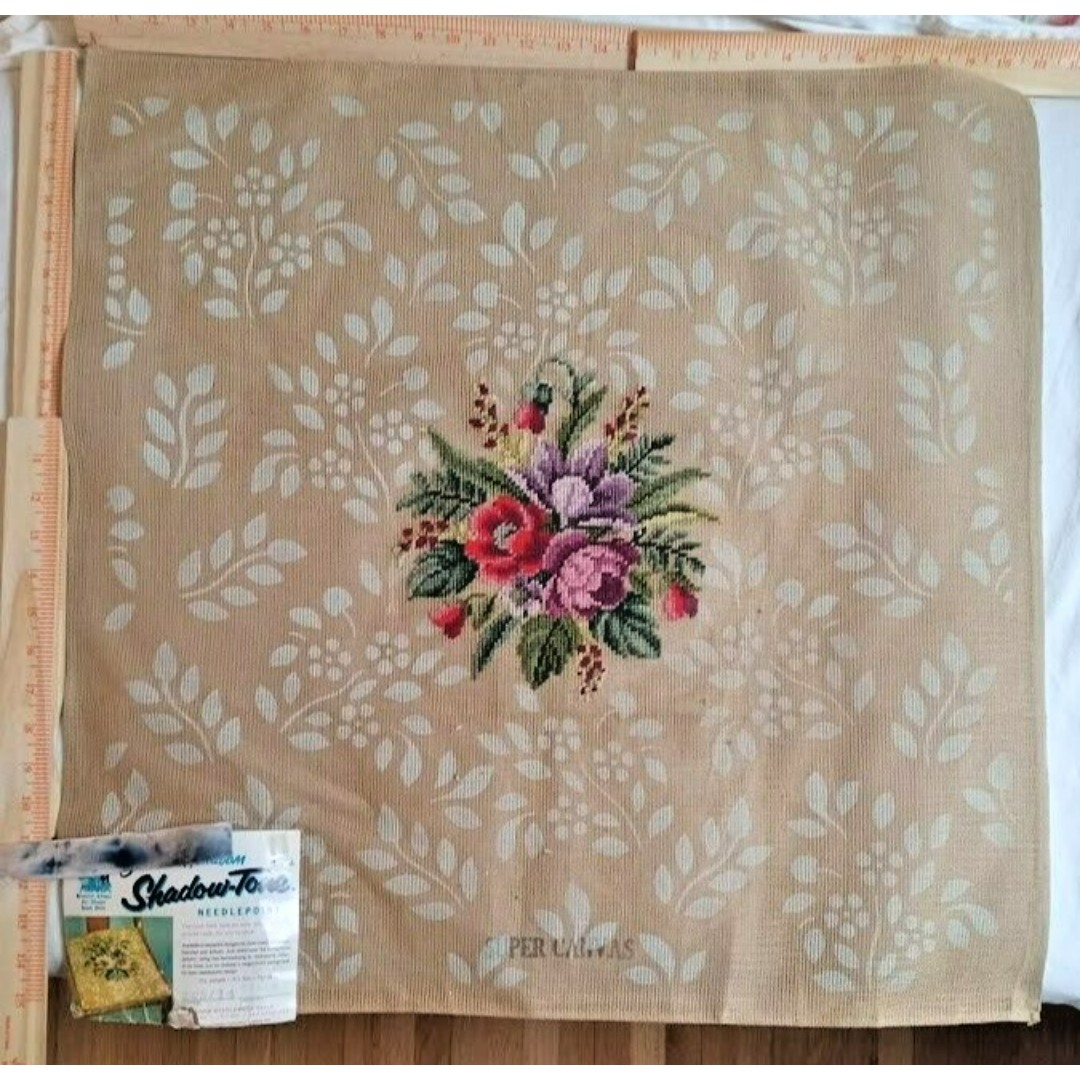 2 Antique Needlepoint Hiawatha Heirloom Shadow- Tone 225-1 Super Canvas 26 x 26