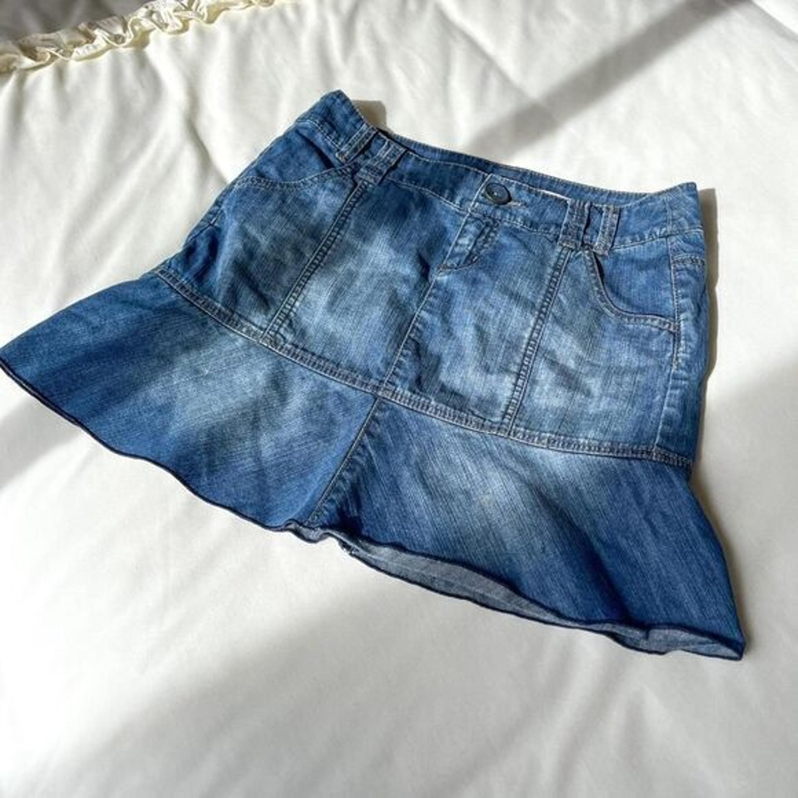 dkny y2k jean ruffle mini skirt 100% cotton womens 2 petite