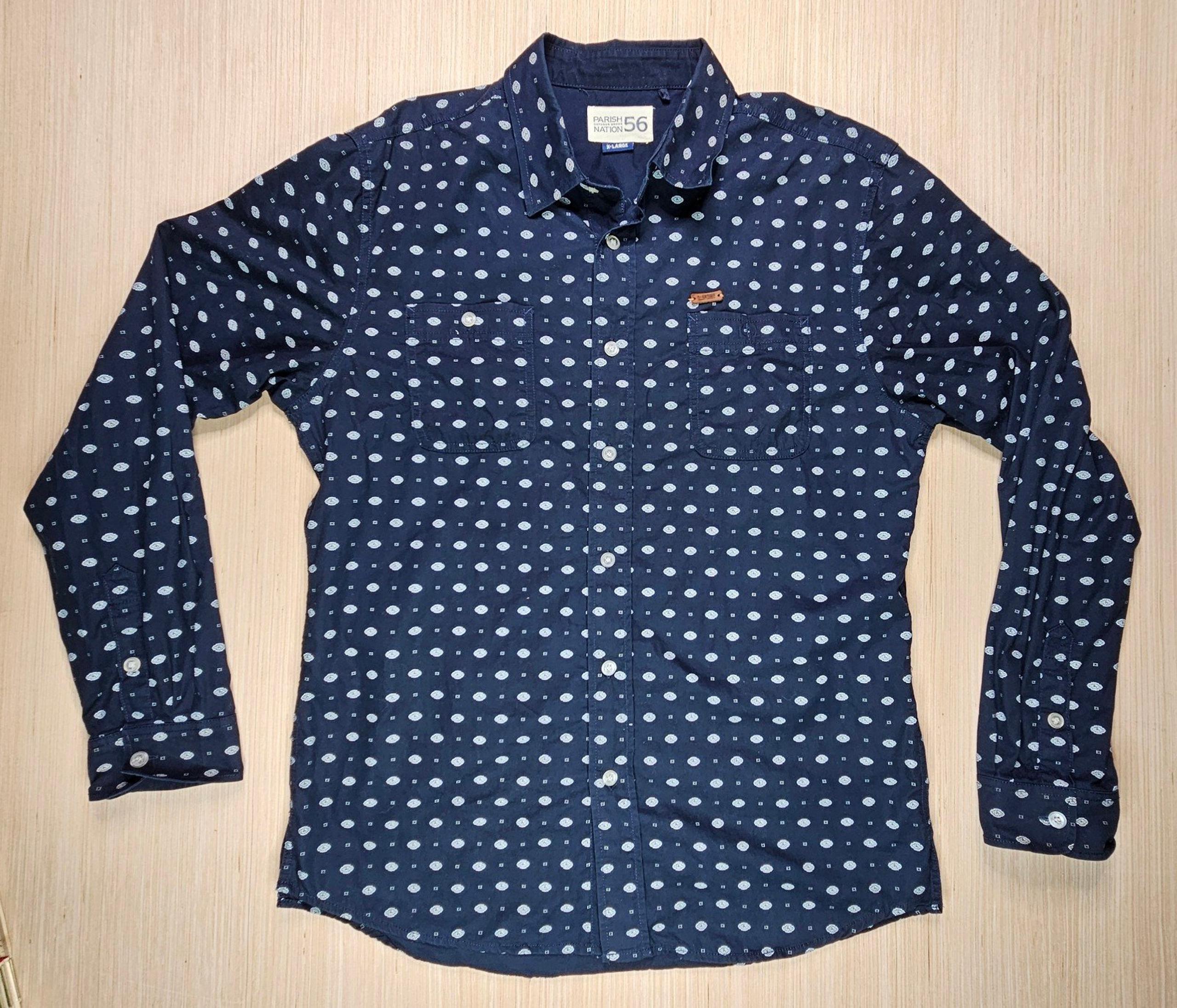 Parish Nation Mens Button Down Shirt Size XL Long Sleeve Blue Geometric AOP