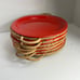 Vintage Mid-Century Enamel Camping Plates with Rattan Liners