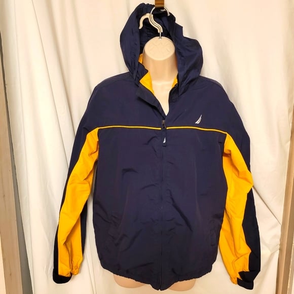 Nautica Windbreaker Maze & Blue Zip Front Packable Collar