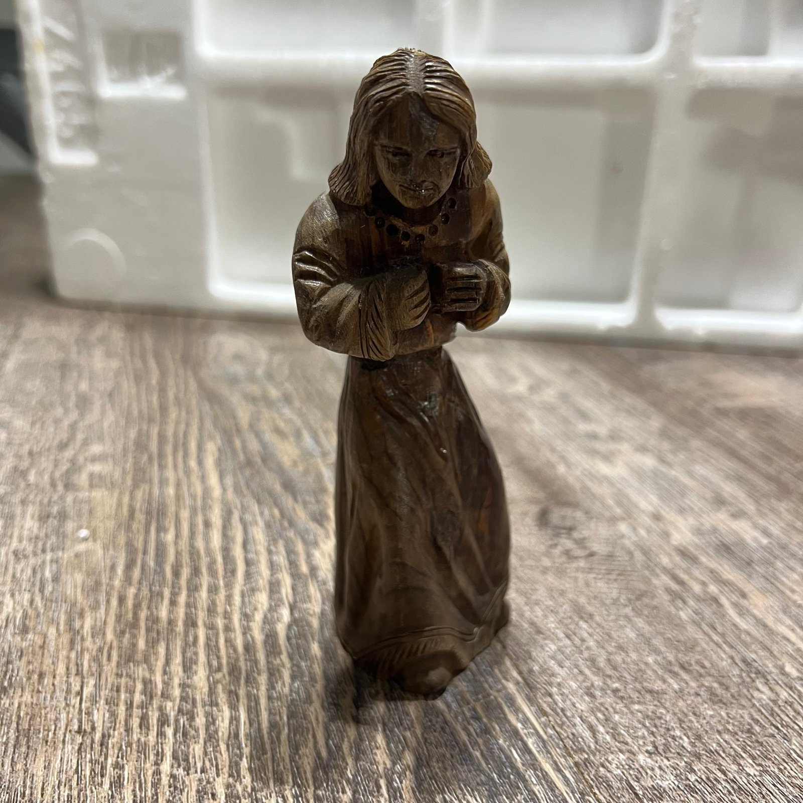 Vintage Santos Figure Religious Christian Saint Carved Wood Statue Hand Carved