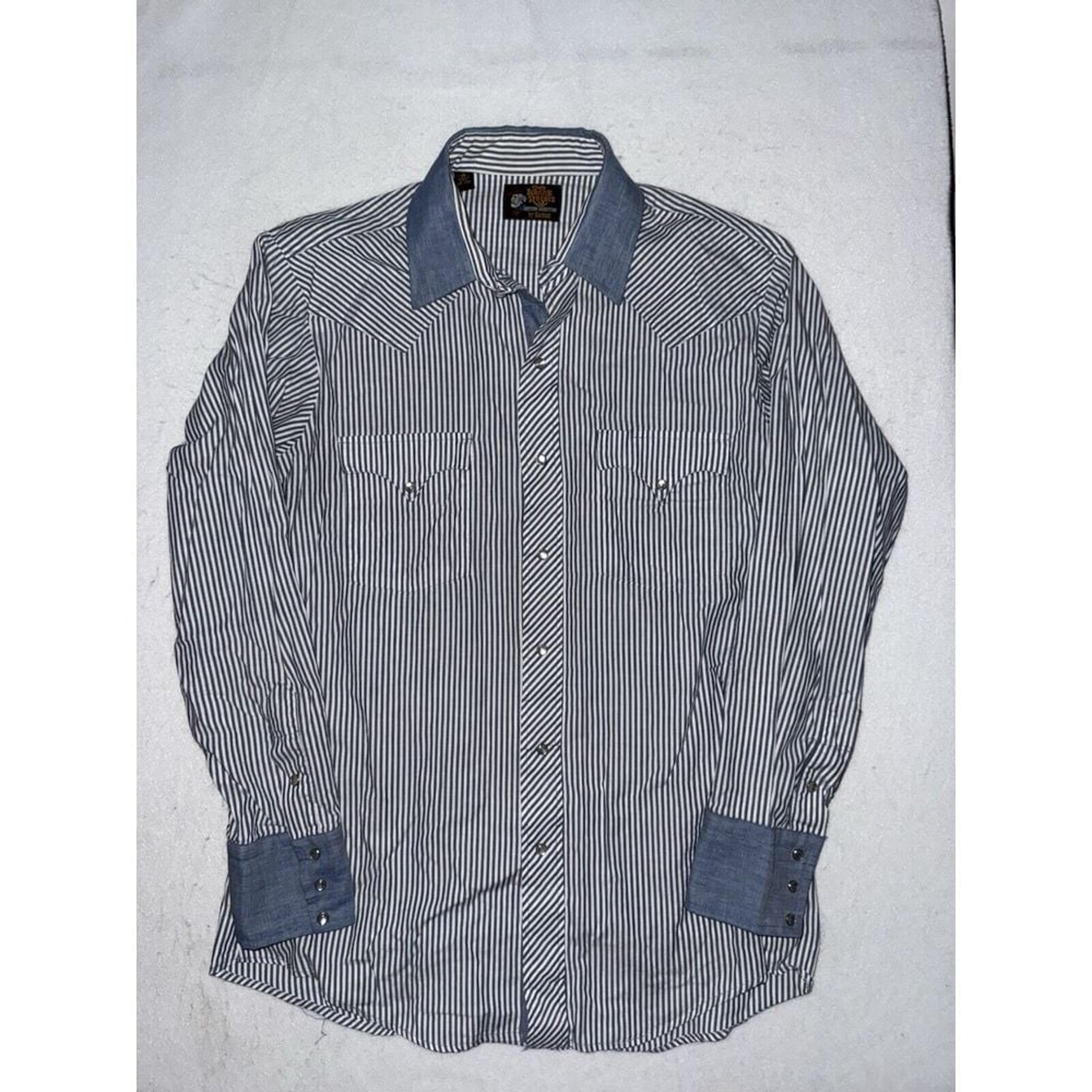 Vintage Kenny Rogers Mens Shirt 16 33 Blue Stripe Pearl Snap Western USA Karman
