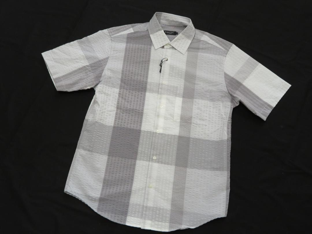 Black Label Short-Sleeved Checked Shirt, Size L, ¥26,400, Light Gray