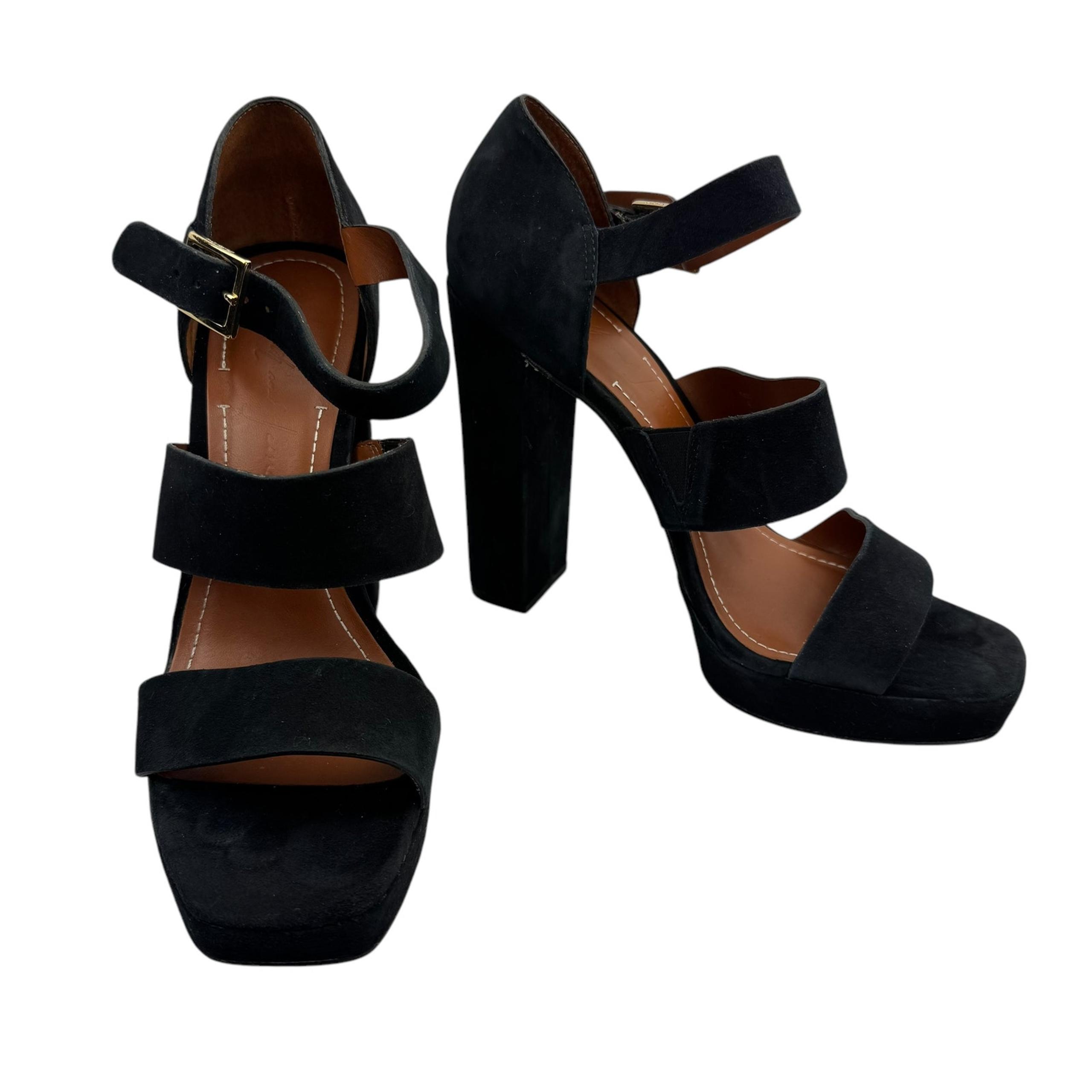 Elizabeth and James Sly Black Suede Open Toe Ultra High Platform Heeled Sandals