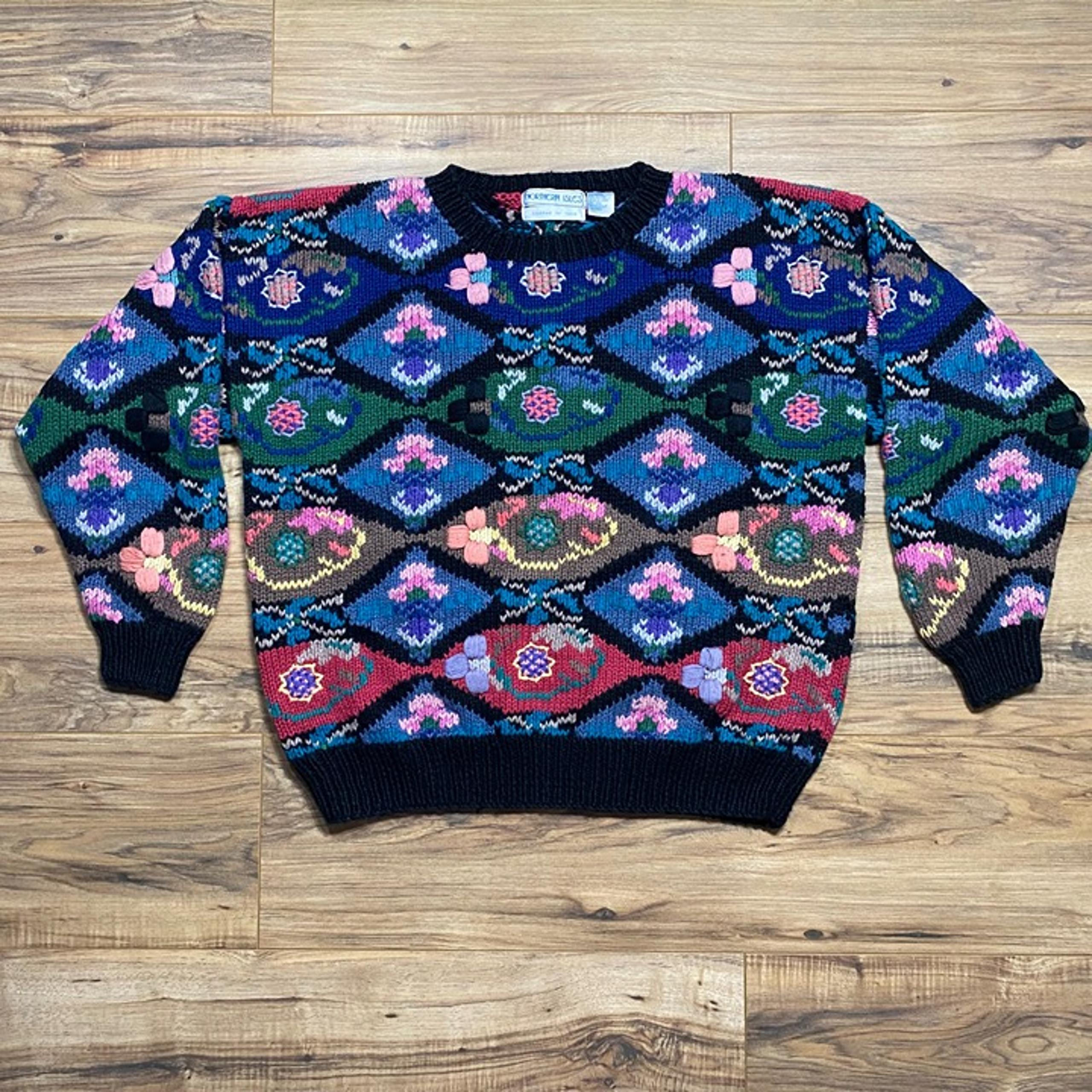 Women’s Vintage Hand Knitted Northern Isles Flower Sweater