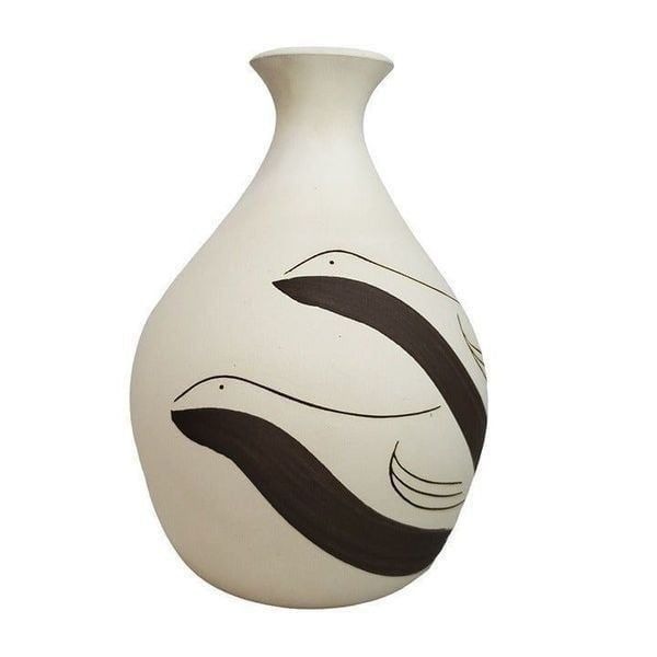 Vintage Studio Pottery Seal Sea Lion Vase Beige Brown Matte Finish Signed
