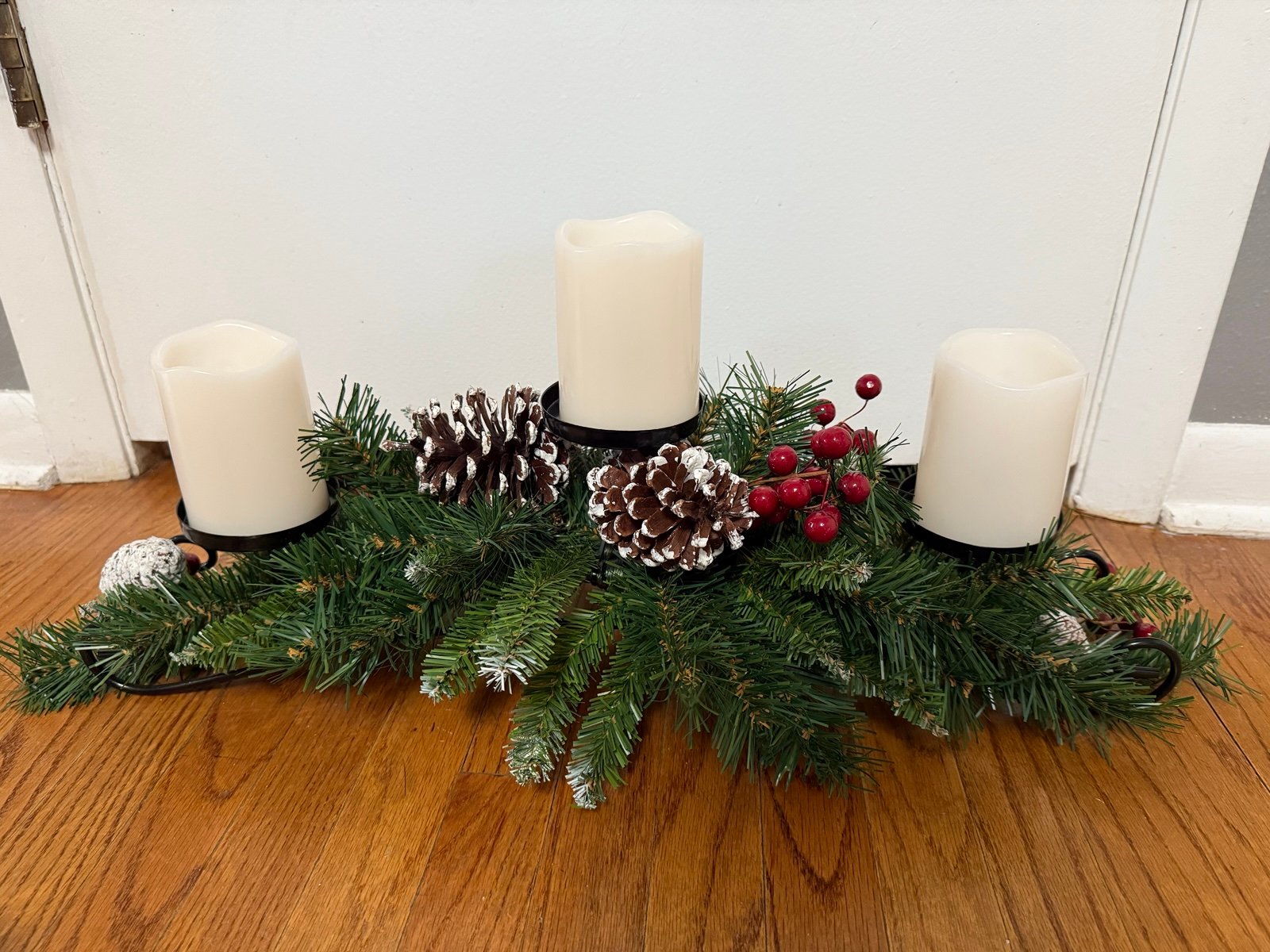 Artificial Christmas Centerpiece | Includes 3 Candles with Remote