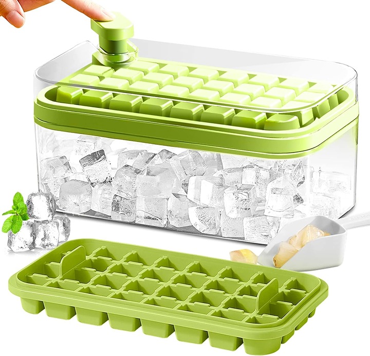 Ice Cube Tray with Lid and Bin, 2 Pack 64 Pcs Ice