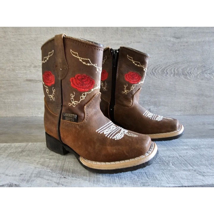 Girls Toddler Rose Floral Western Square Toe Leather Cowboy Boots Size 7