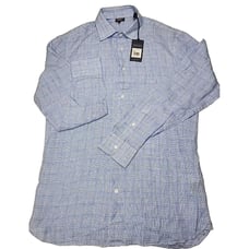 228 Faherty Reserve Linen Mens Medium Long Sleeve Blue Plaid Button Up Shirt