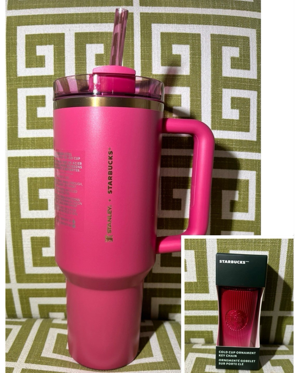 NEW! Stanley x Starbucks 2024 Holiday Berry Pink Glitter 40OZ Tumbler & Keychain