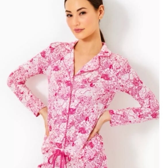LILLY PULITZER | NEW! PJ Knit Button Up Top Raspberry Rouge Women’s Size Large