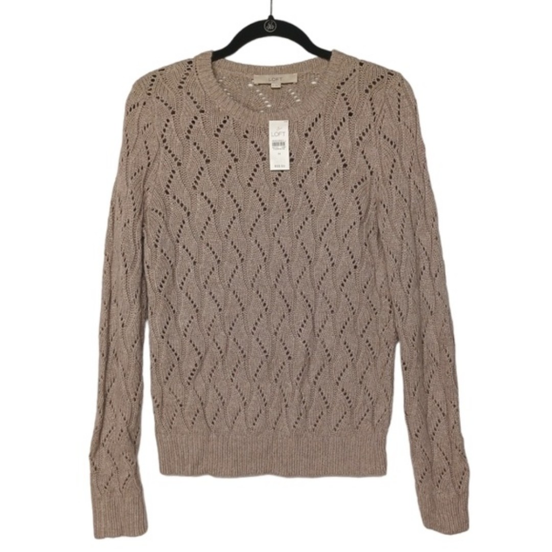 60 ANN TAYLOR LOFT Light Brown Tan Cable Knit Long Sleeve Sweater Top M NWT