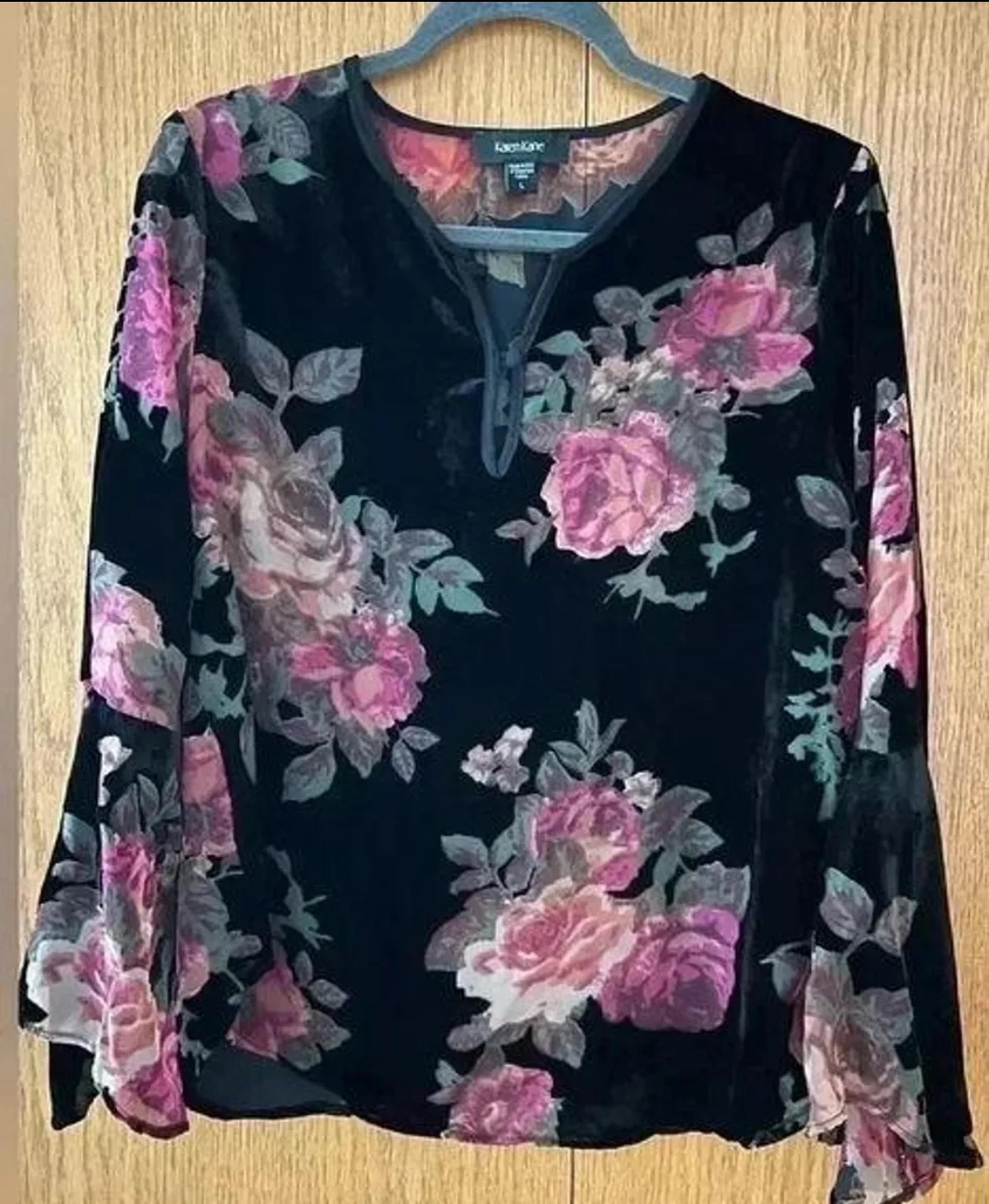 Karen Kane velvet floral flounce sleeve blouse top