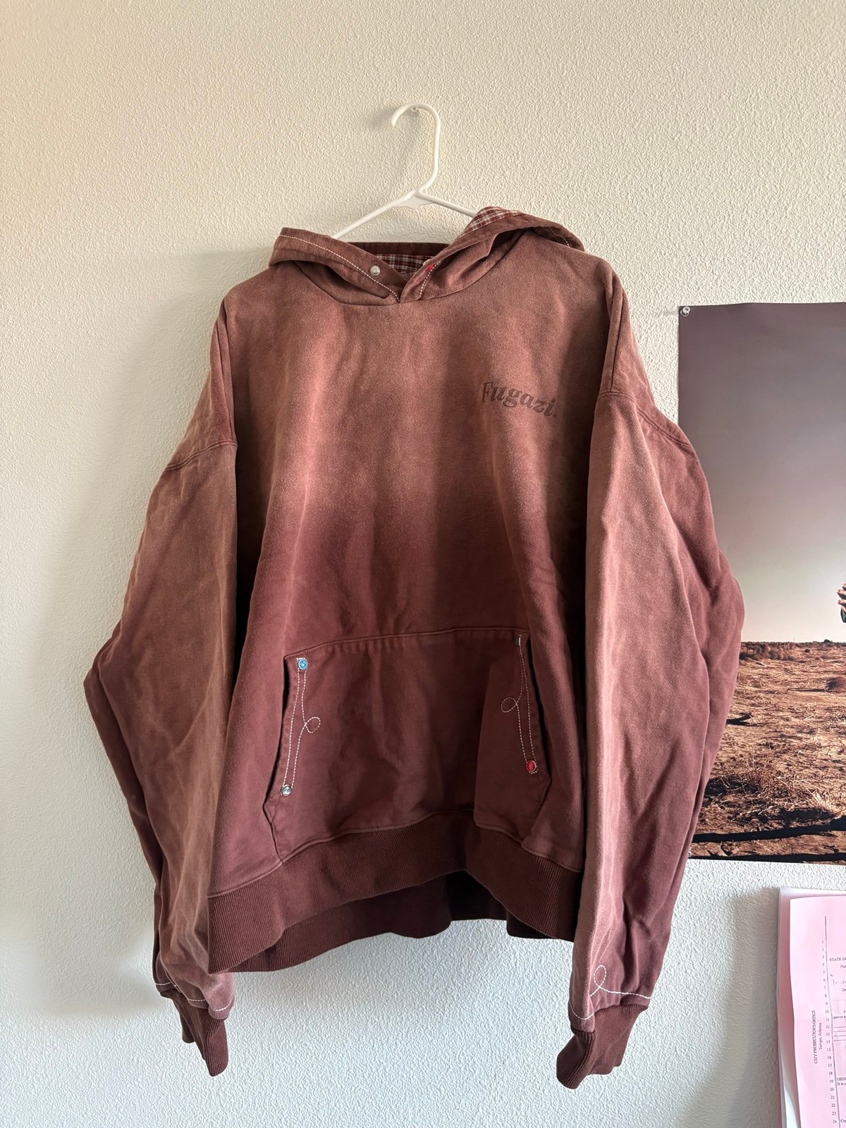 Fugazi stone rivet hoodie faded brown brand new X-Large