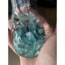 Joe Rice Glass Paperweight Bud Vase Set of 2 Blue Trumpet Flower Bubbles 2008