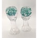 Joe Rice Glass Paperweight Bud Vase Set of 2 Blue Trumpet Flower Bubbles 2008