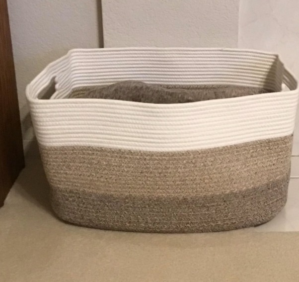 Large Rectangle Blanket Basket, Woven Cotton Rope Baskets, 22”x17”x12”