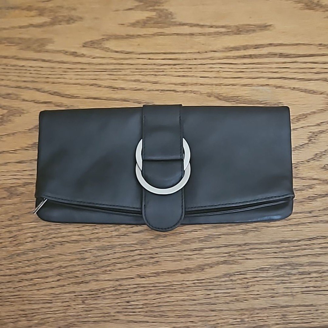 Lafayette 148 New York Fold Over Black Vegan Leather Clutch purse