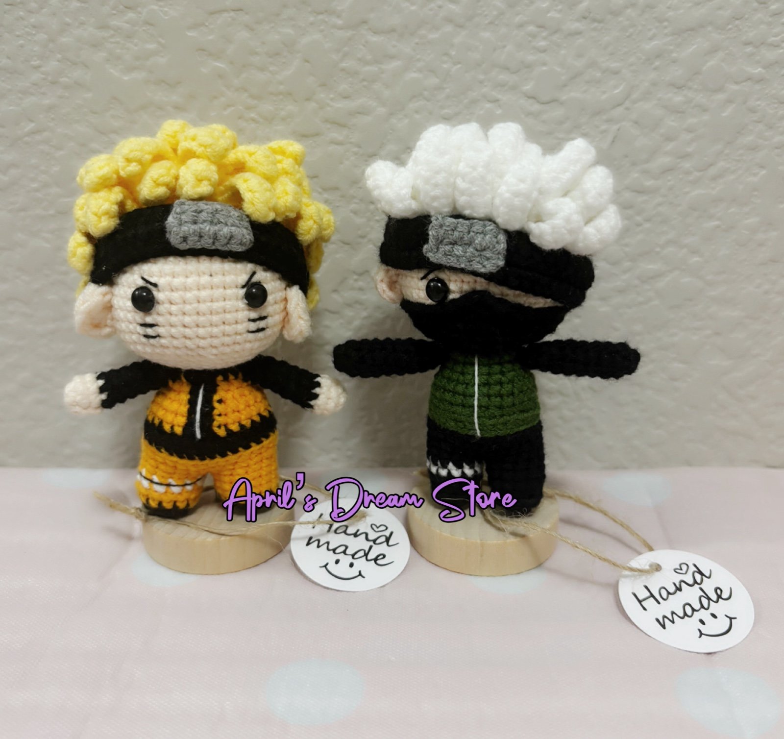 Handmade Crochet Doll Crochet Naruto and Kakashi From Naruto with Display Stand
