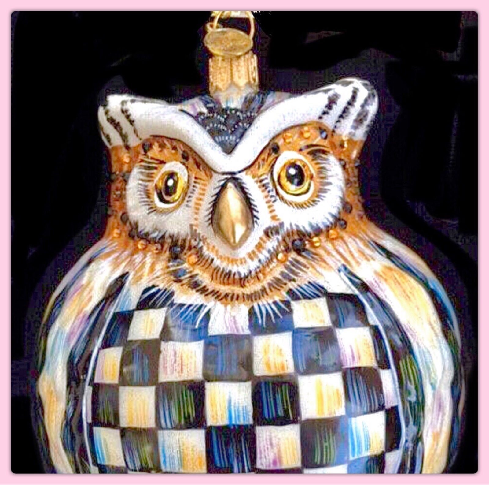Mackenzie Childs Courtly Check Owl Ornament BRAND NEW IN GIFT BOX!!!