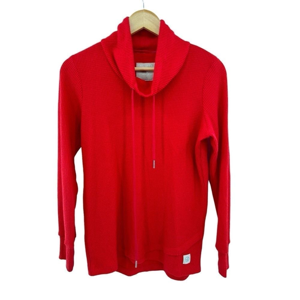 Straight Down Misty Golf Pullover Top Cowl Neck Waffle Knit Thermal Size XS Red