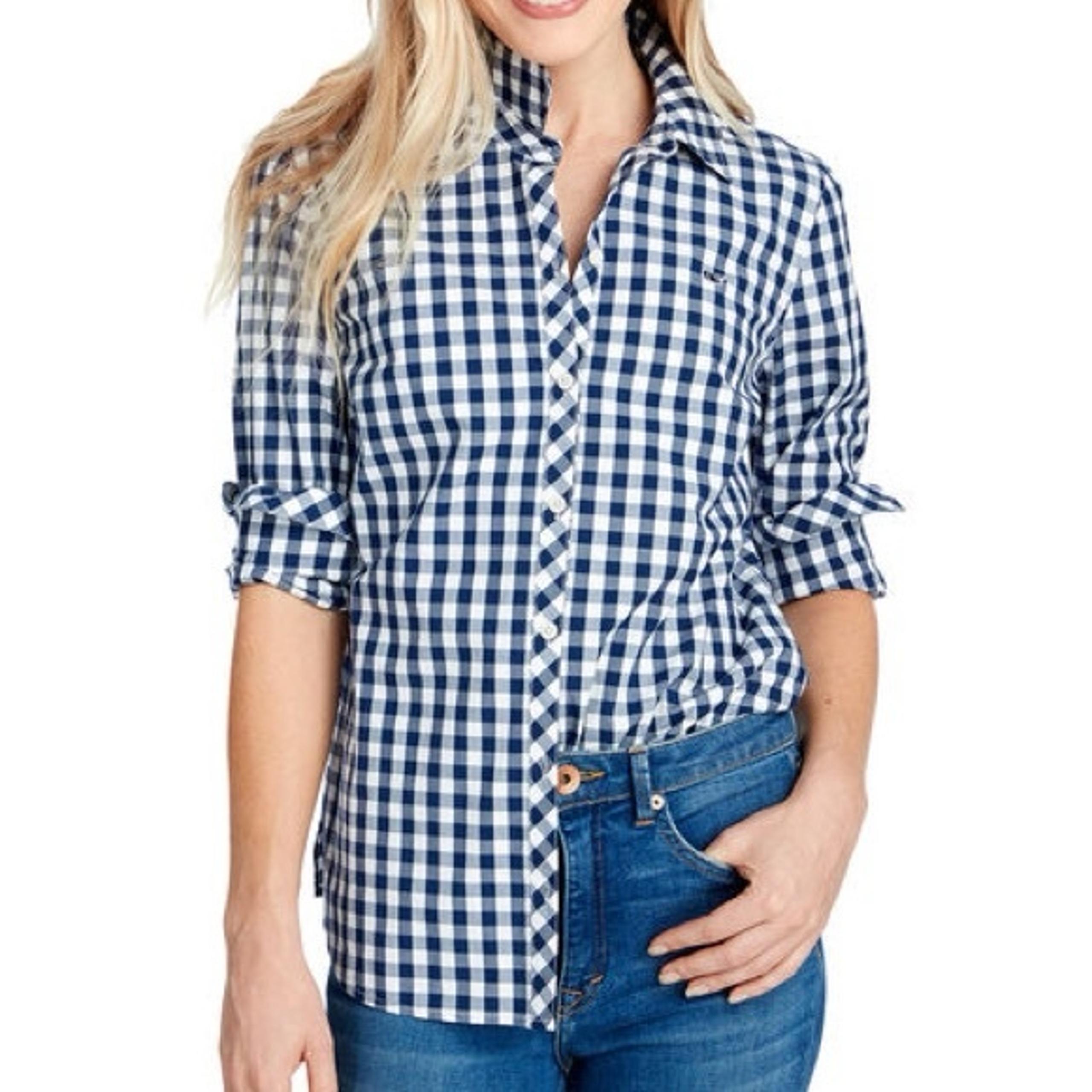 Vineyard Vines Navy Blue & White Gingham Button Down Blouse Size 00