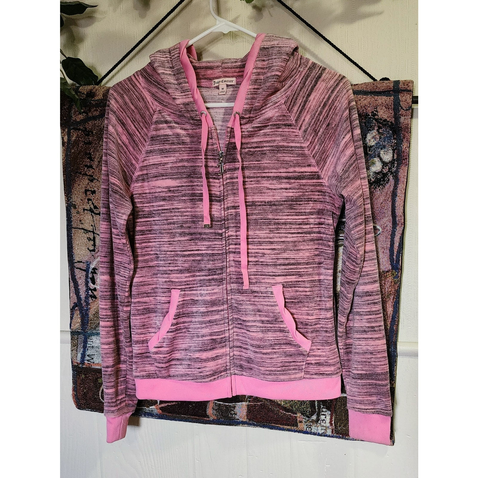 VTG Y2K Juicy Couture Velour Tracksuit Pink Black Zebra Stripe Jacket M