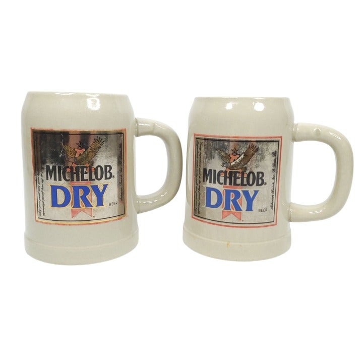 Michelob Dry Beer Mug Stein Glazed Ceramic Gray Lot Of 2 West Germany