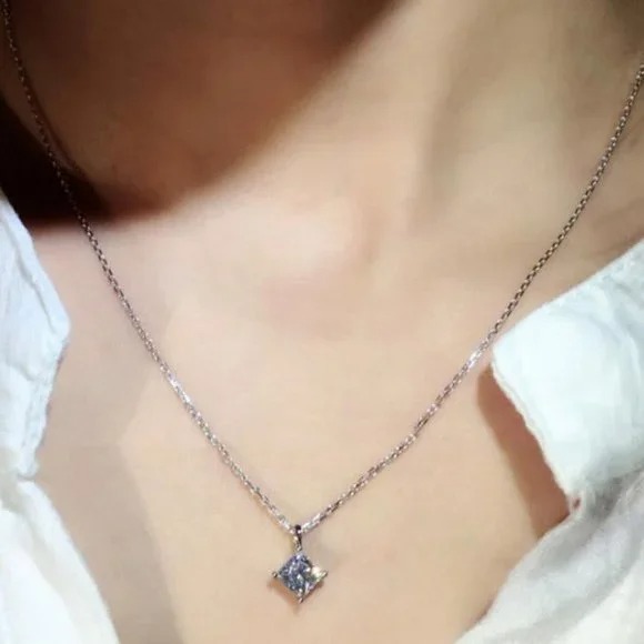 NEW 2ct Princess Cut Solitaire Diamond Necklace