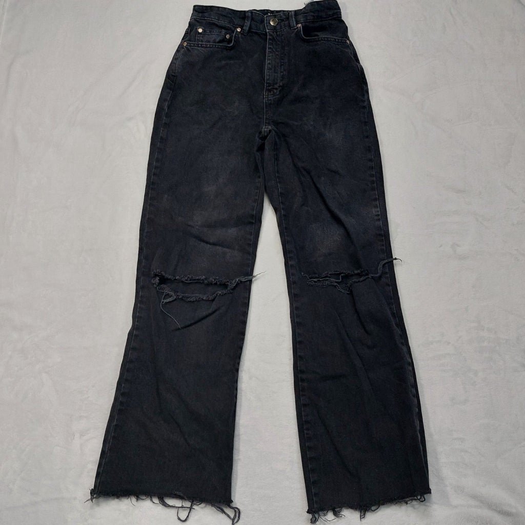 STRADIVARIUS WOMEN'S BLACK DISTRESSED WIDE LEG RAW HEM DENIM JEANS SIZE 4