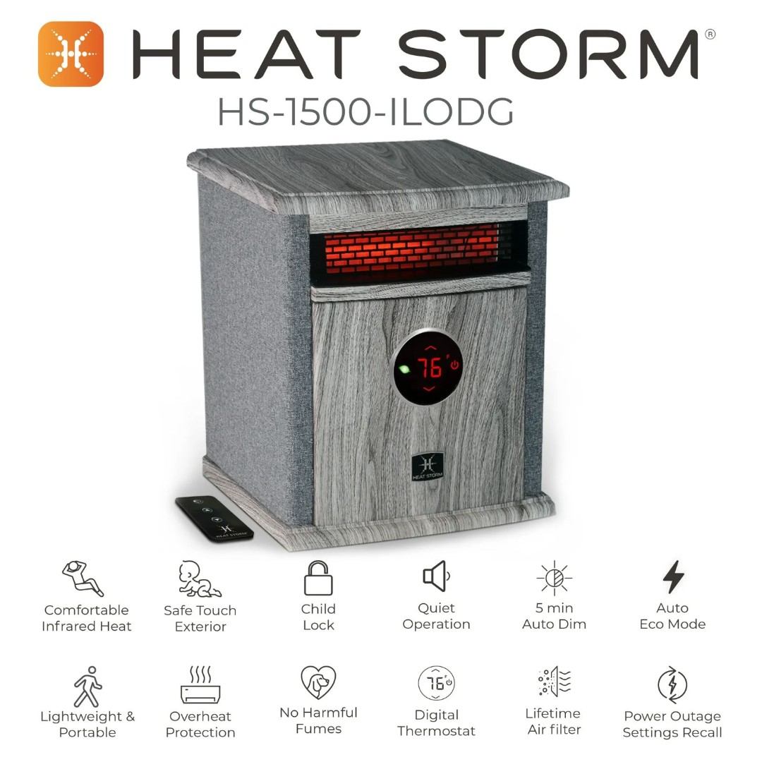 NEW Heat Storm HS-1500-ILODG Infrared Heater | Digital, Child Lock, Portable