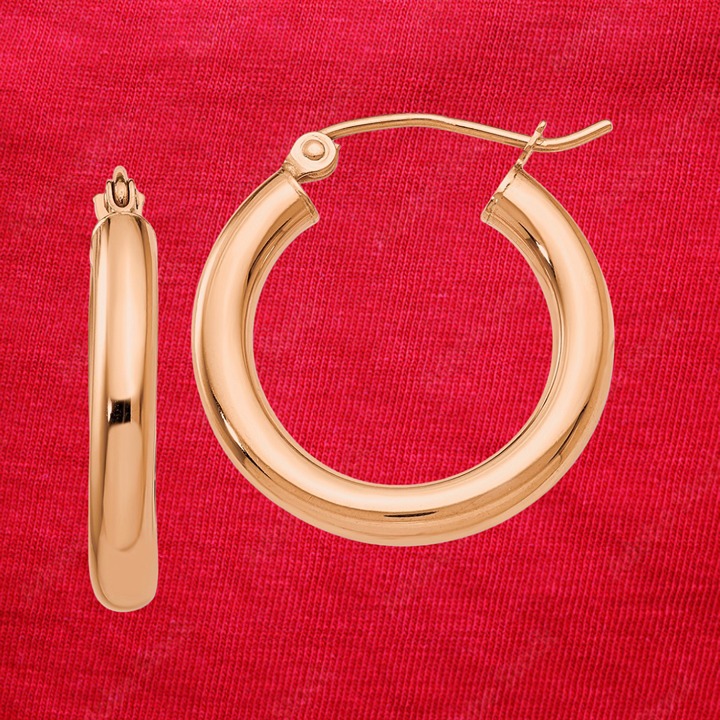 14k Rose Gold Polished 3mm Lightweight Tube Hoop Earrings