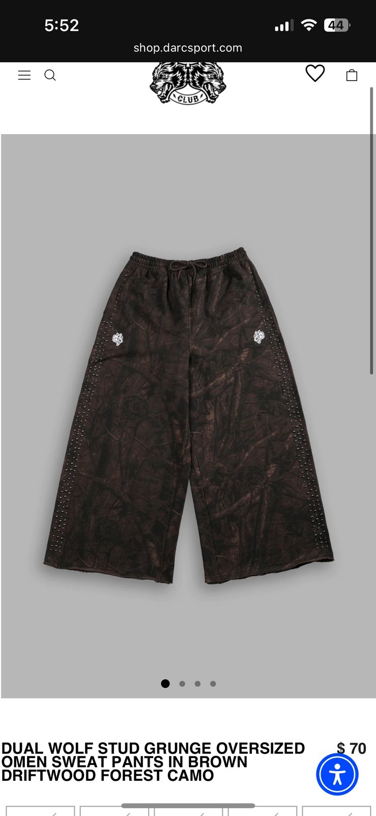 DUAL WOLF STUD GRUNGE OVERSIZED OMEN SWEAT PANTS IN BROWN DRIFTWOOD FOREST CAMO