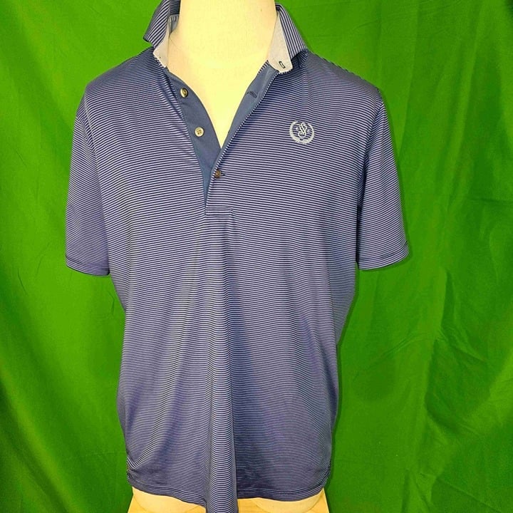 Greyson Mens Blue Striped Polo Golf Shirt Large - Embroidered