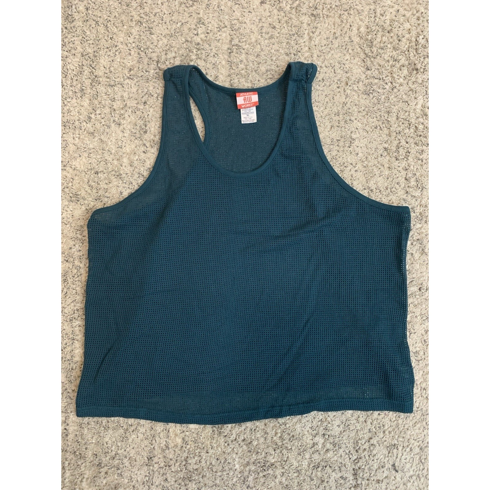 Vintage 90's Mens Athletic Works Mesh Tank Top XL Green Fishnet Cotton Gym